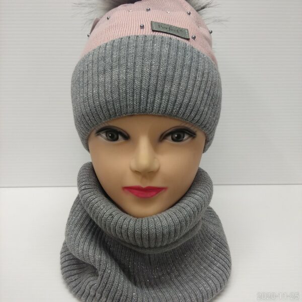 Grey Border Hat & Snood Set